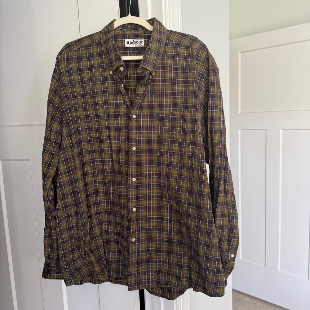 Barbour Men's Malcom Green Plaid Button-Down Shirt Tailored Fit Cotton